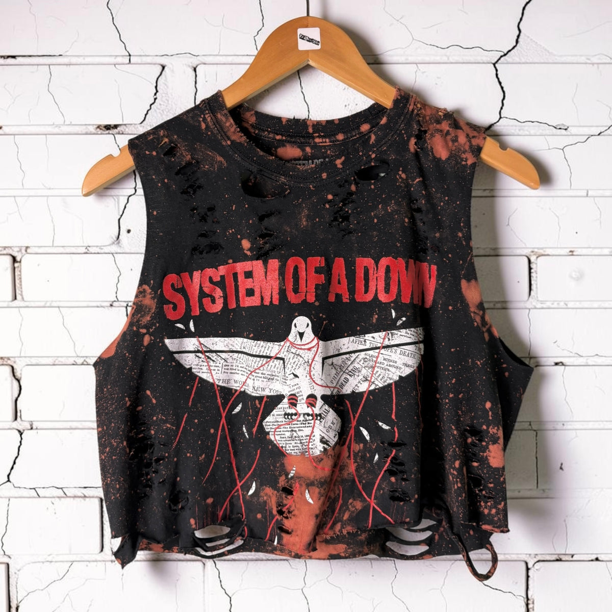 System Of A Down - Bleached Distressed cropped sleeveless Band Tee