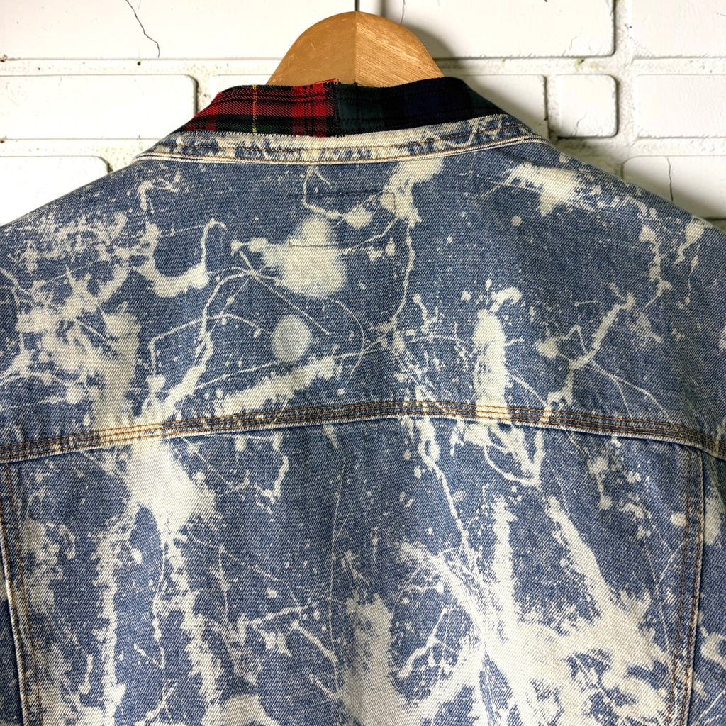 198X - Custom Patchwork Bleached Denim Jacket Punk Rock Jacket Alternative Tumblr Grunge