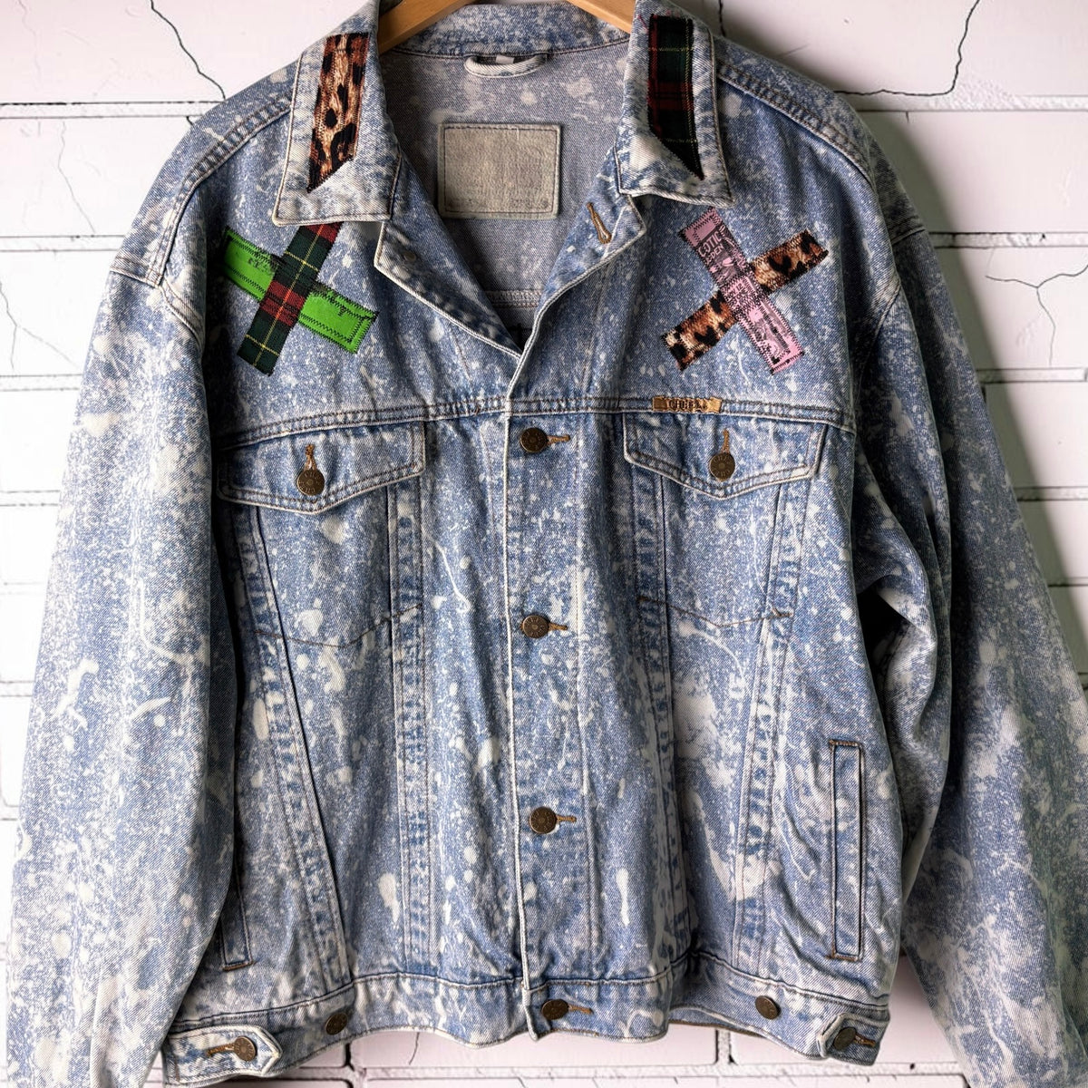 NOISE POLLUTION - Custom Patchwork Bleached Denim Jacket Punk Rock Jacket Alternative Tumblr Grunge