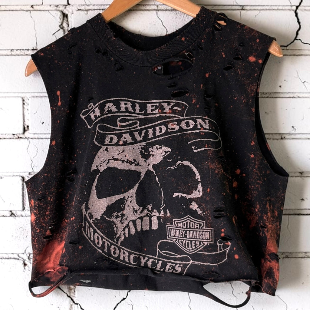 Harley Davidson Edinburgh Bleached Distressed Cropped T-shirt