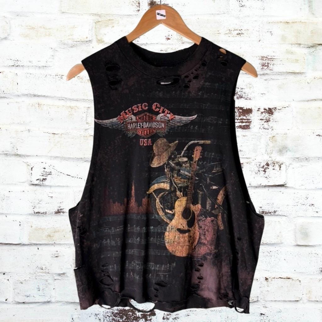Harley Davidson Nashville Bleached Shredded Tee