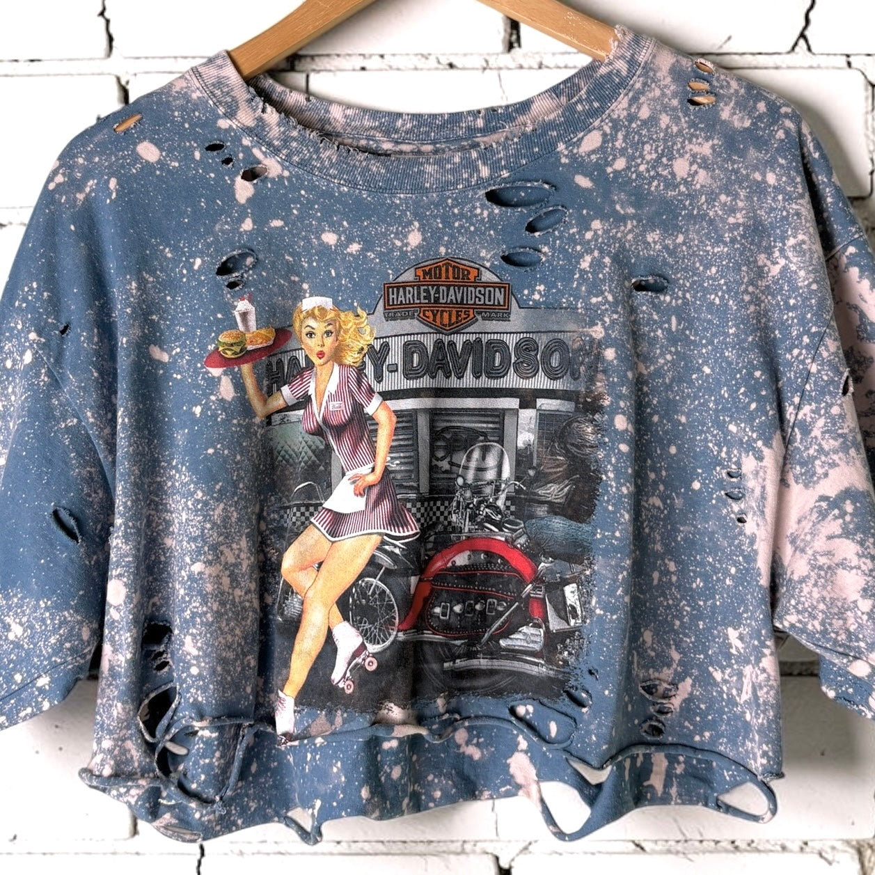 Harley Davidson France Bleached Distressed Cropped Tee