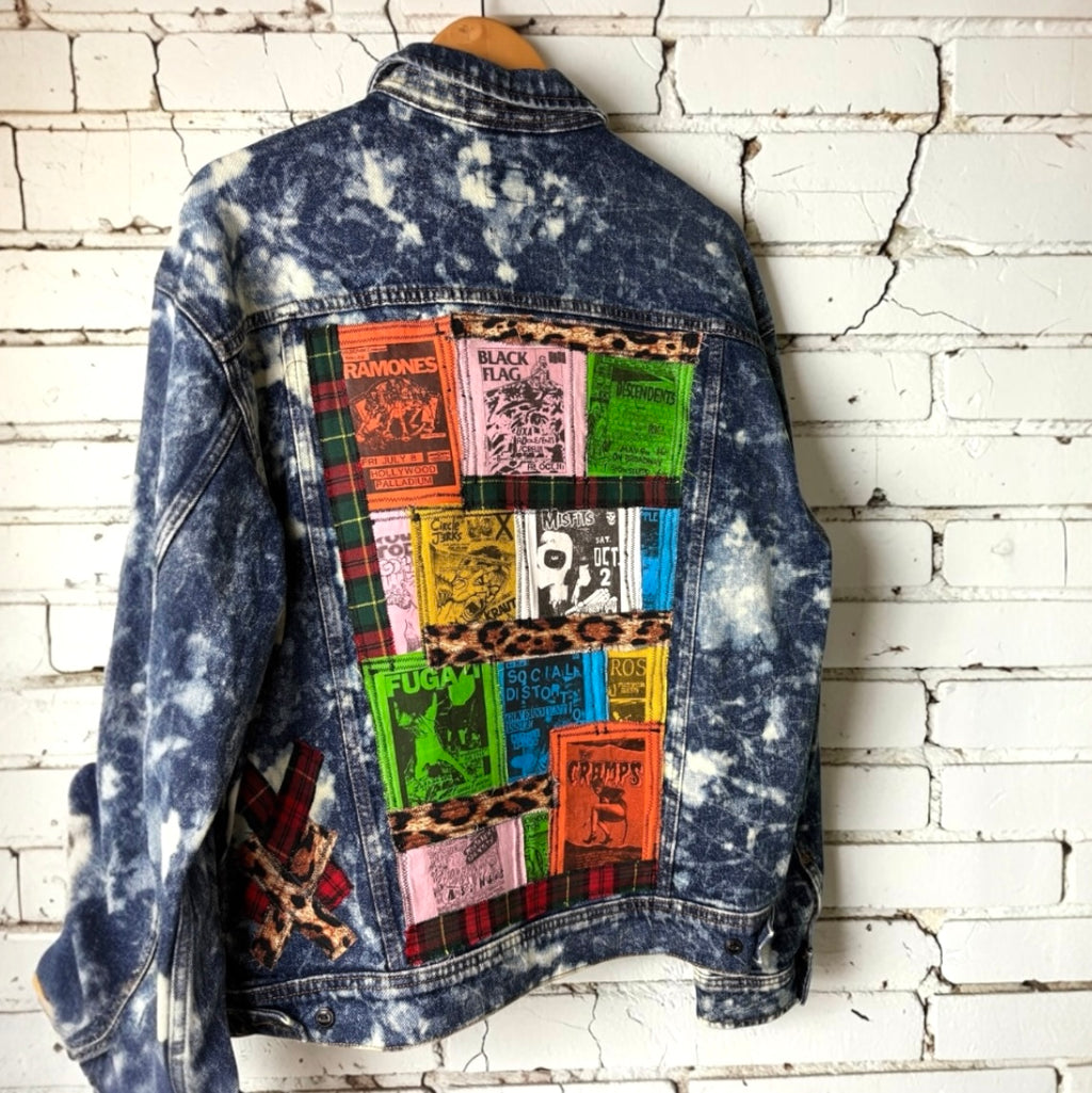 SEDATED - Custom Punk Rock Patch Denim Jacket - Acid Wash Jean Jacket
