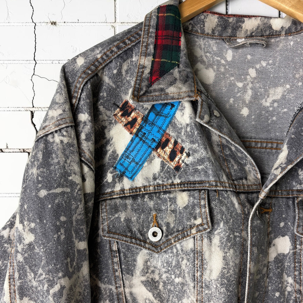 PATCHWORK RIOT - Custom Patchwork Bleached Denim Jacket Punk Rock Jacket Alternative Tumblr Grunge