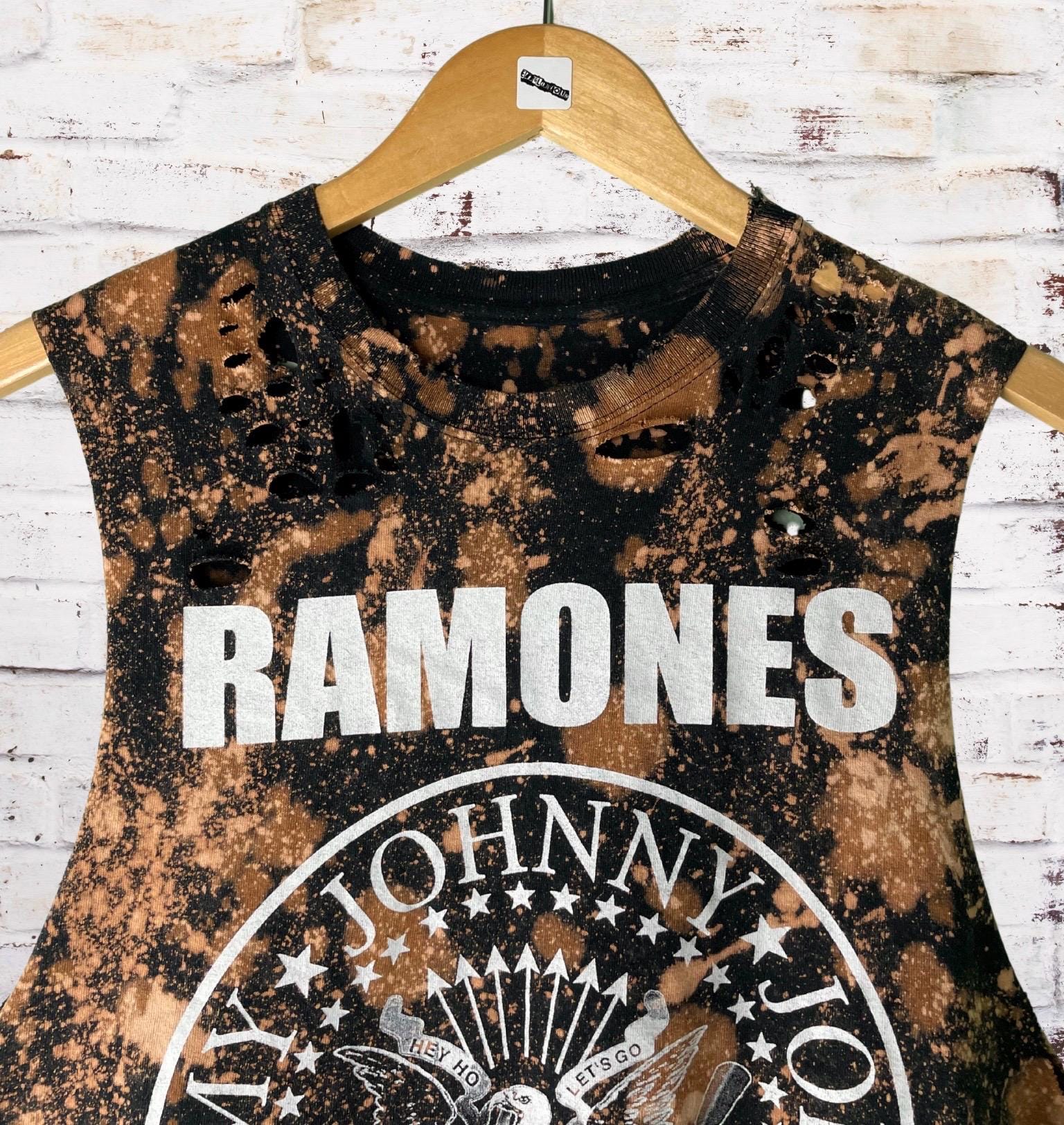 Ramones Classic Logo Bleached Shredded Band Tee
