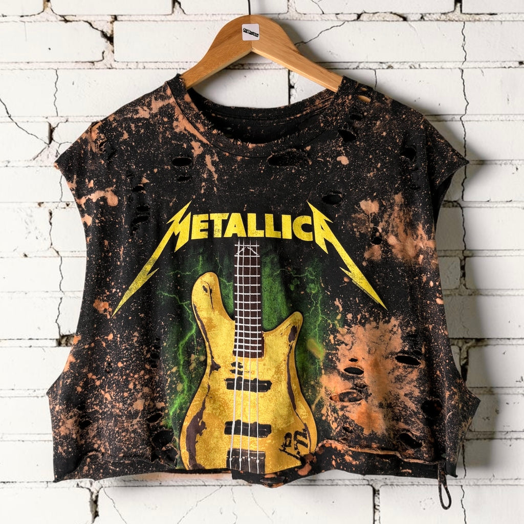 Metallica Bleached Distressed Cropped Tee