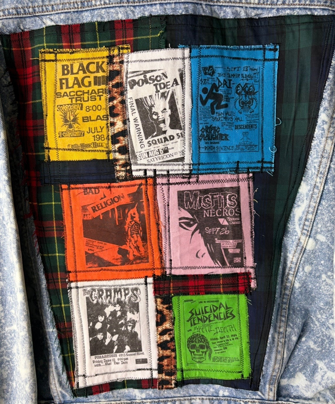 NOISE POLLUTION - Custom Patchwork Bleached Denim Jacket Punk Rock Jacket Alternative Tumblr Grunge