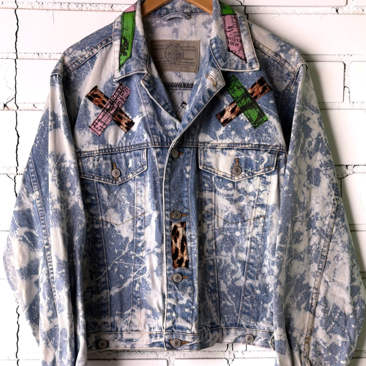 LEOPARD RIOT - Custom Patchwork Bleached Denim Jacket