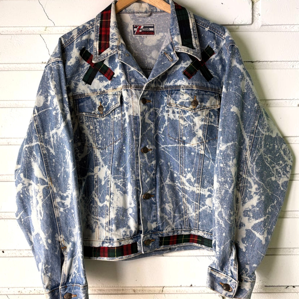 198X - Custom Patchwork Bleached Denim Jacket Punk Rock Jacket Alternative Tumblr Grunge