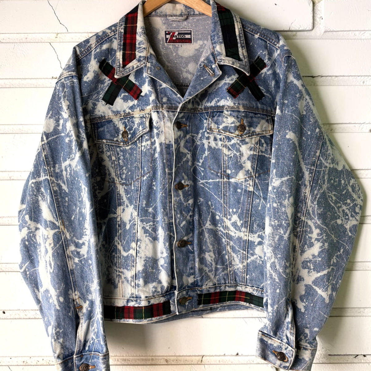 198X - Custom Patchwork Bleached Denim Jacket Punk Rock Jacket Alternative Tumblr Grunge