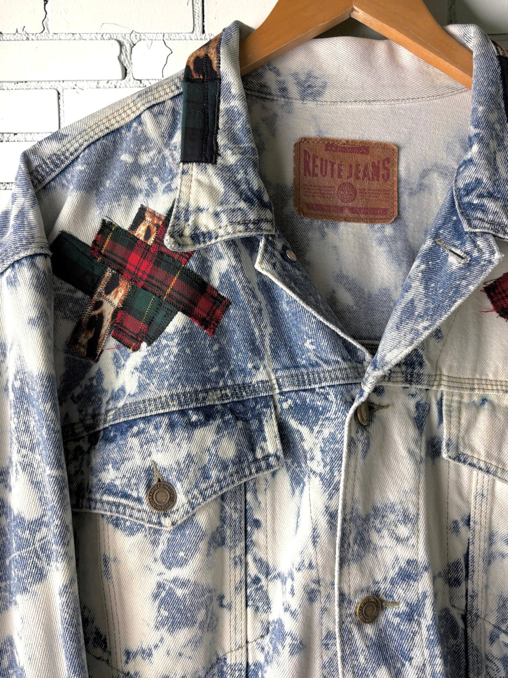 TARTAN TERROR - Custom Patchwork Bleached Denim Jacket Punk Rock Jacket Alternative Tumblr Grunge