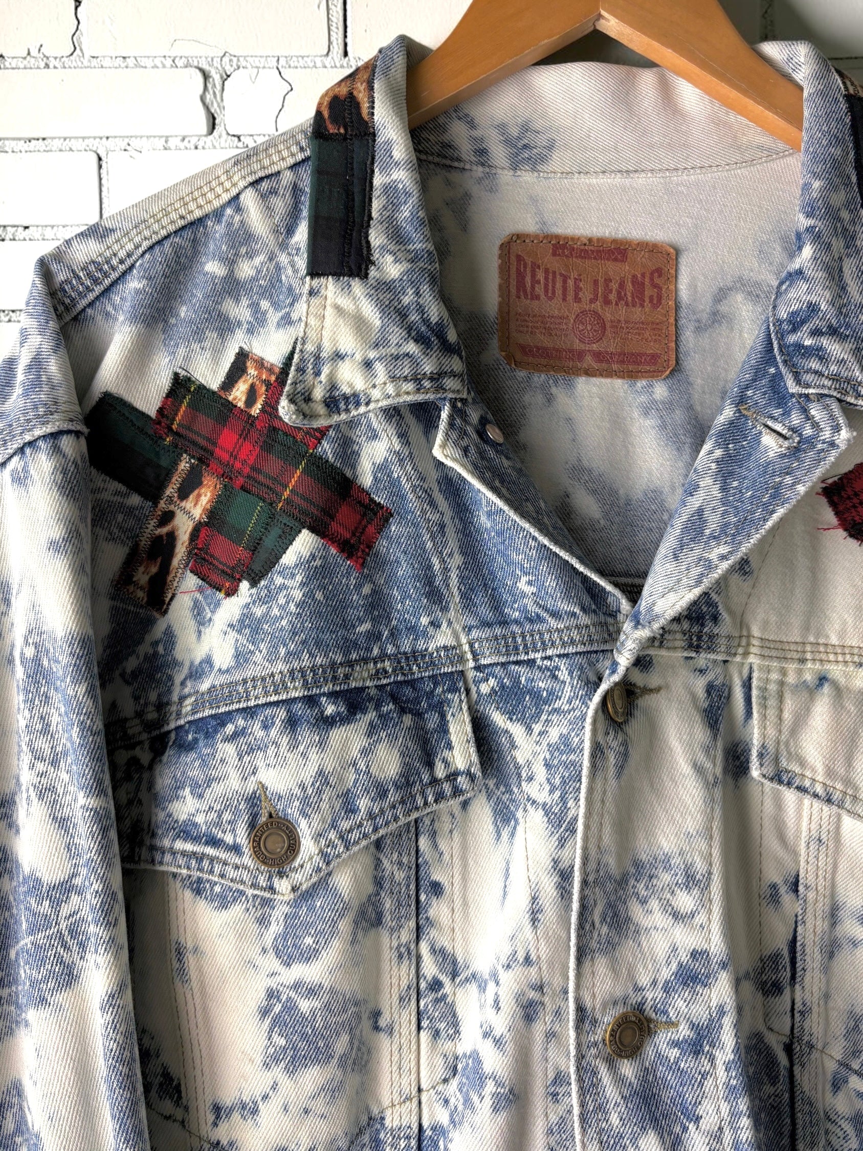TARTAN TERROR - Custom Patchwork Bleached Denim Jacket Punk Rock Jacket Alternative Tumblr Grunge