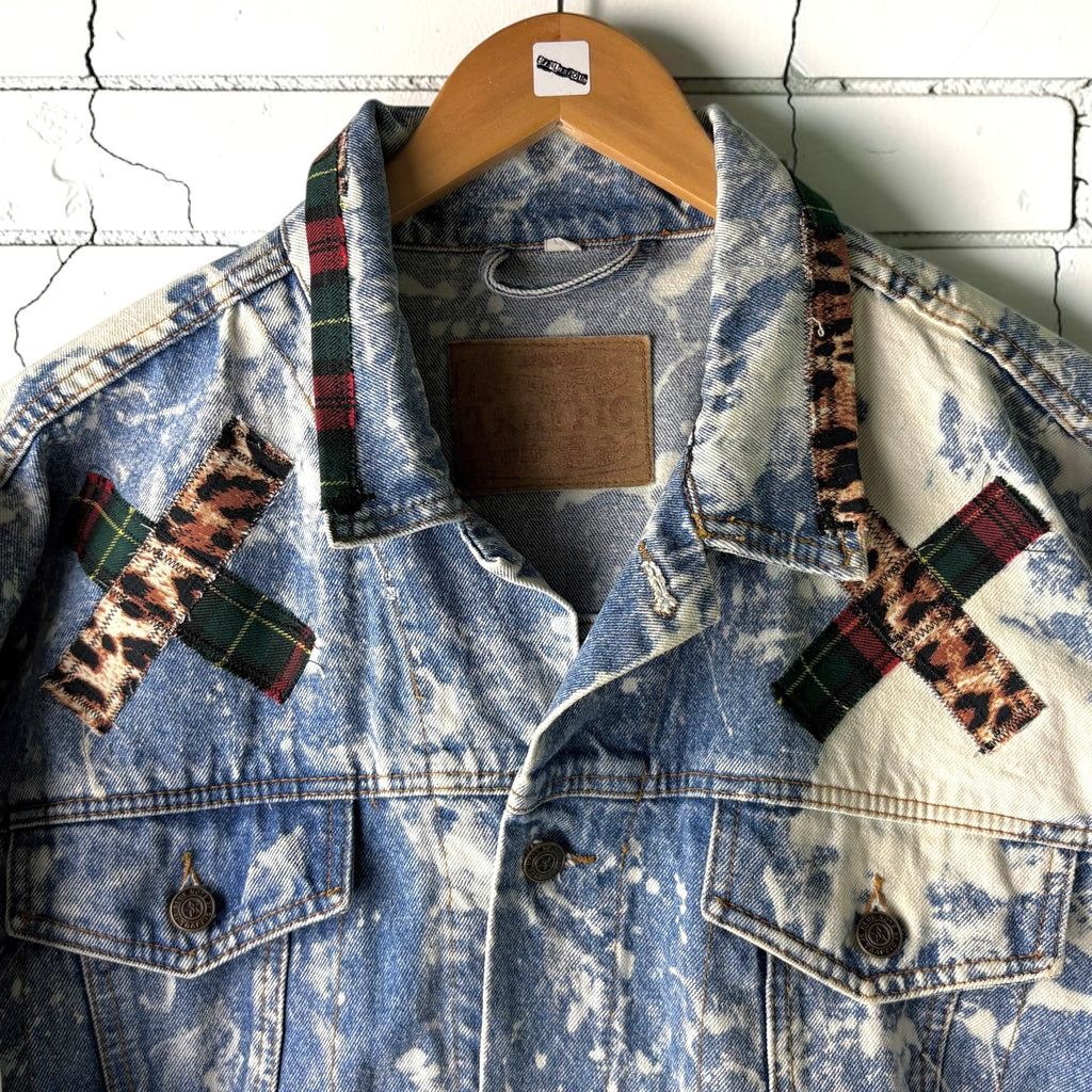 SHOCK TREATMENT - Custom Patchwork Bleached Denim Jacket Punk Rock Jacket Alternative Tumblr Grunge