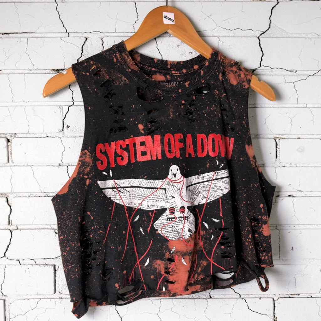 System Of A Down - Bleached Distressed cropped sleeveless Band Tee