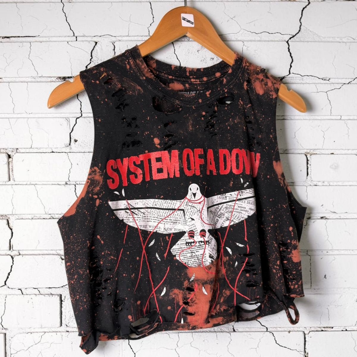 System Of A Down - Bleached Distressed cropped sleeveless Band Tee
