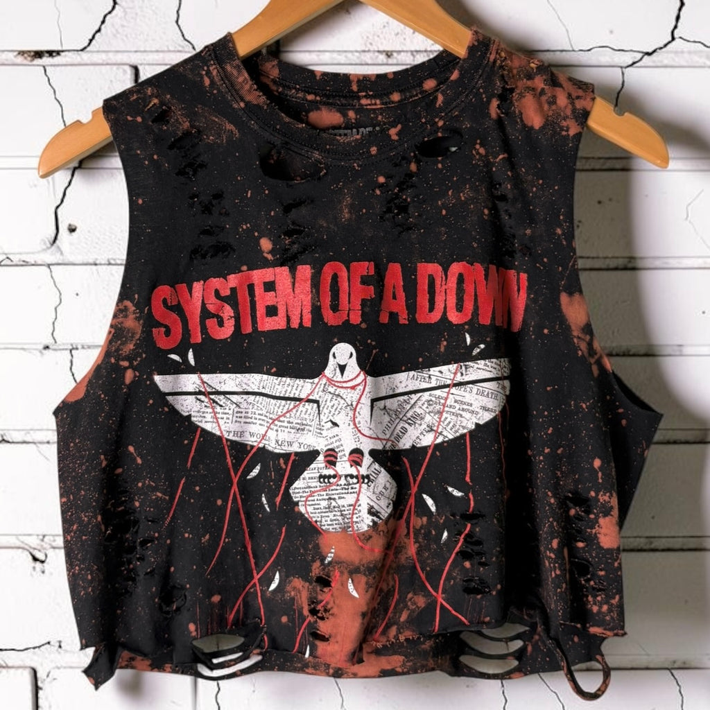 System Of A Down - Bleached Distressed cropped sleeveless Band Tee