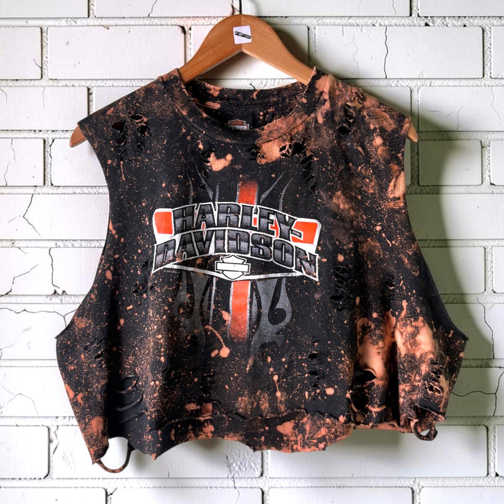 Harley Davidson Virginia Beach Bleached Distressed Cropped Tee
