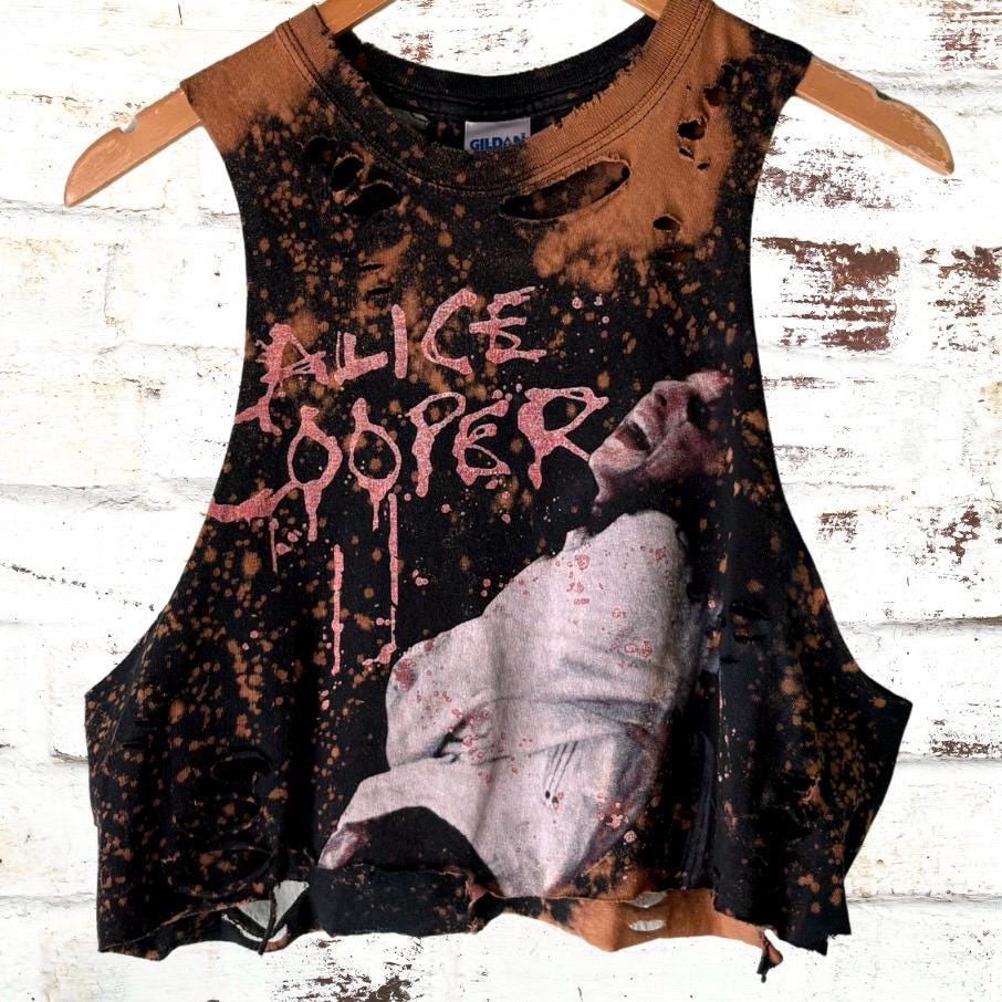 Alice Cooper Bleached Shredded Cropped Tee