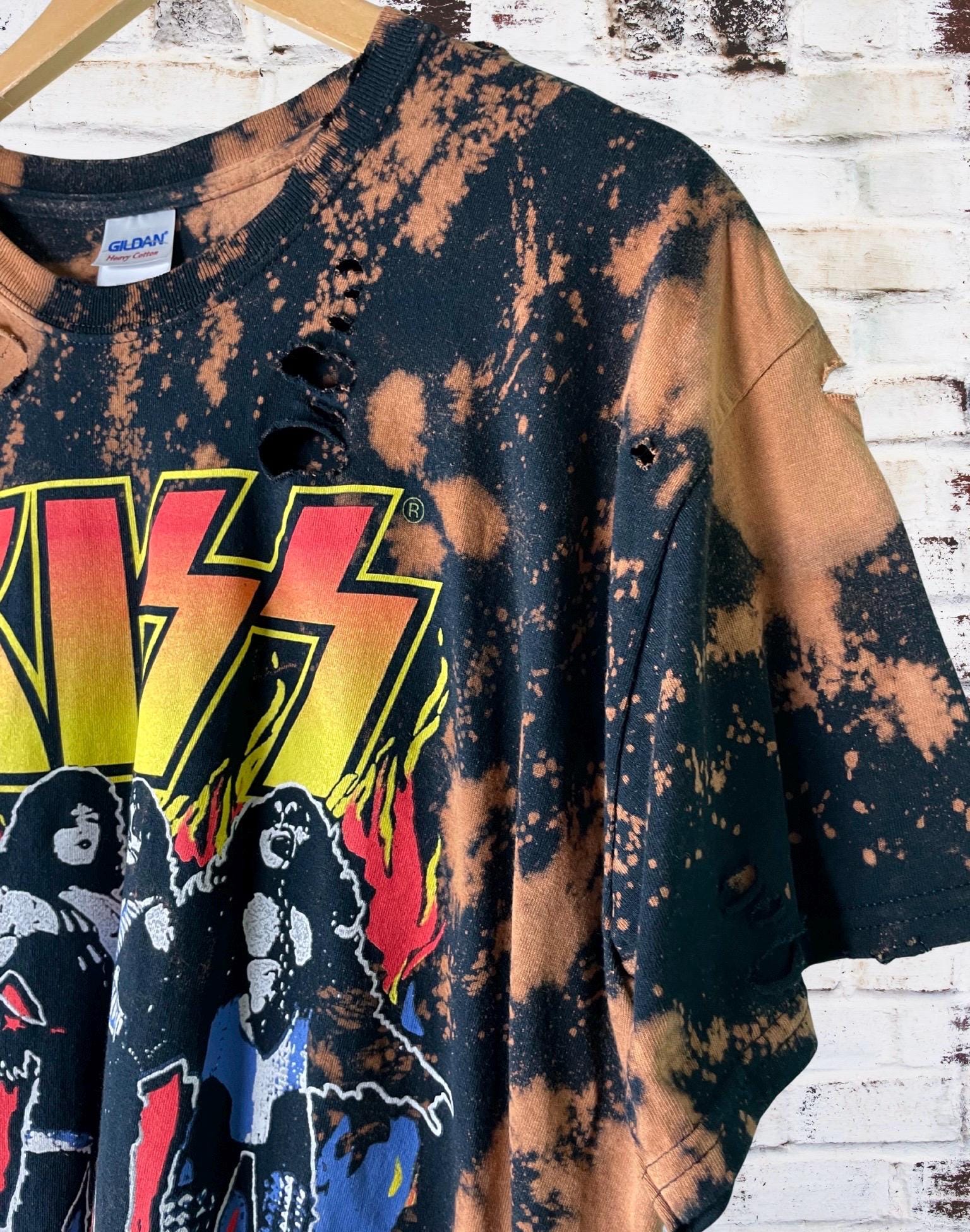 Kiss Bleached Distressed Band Shirt