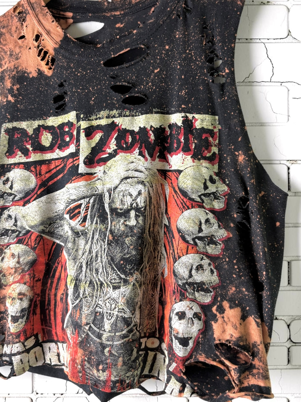 Rob Zombie - Bleached Distressed cropped sleeveless Band Tee
