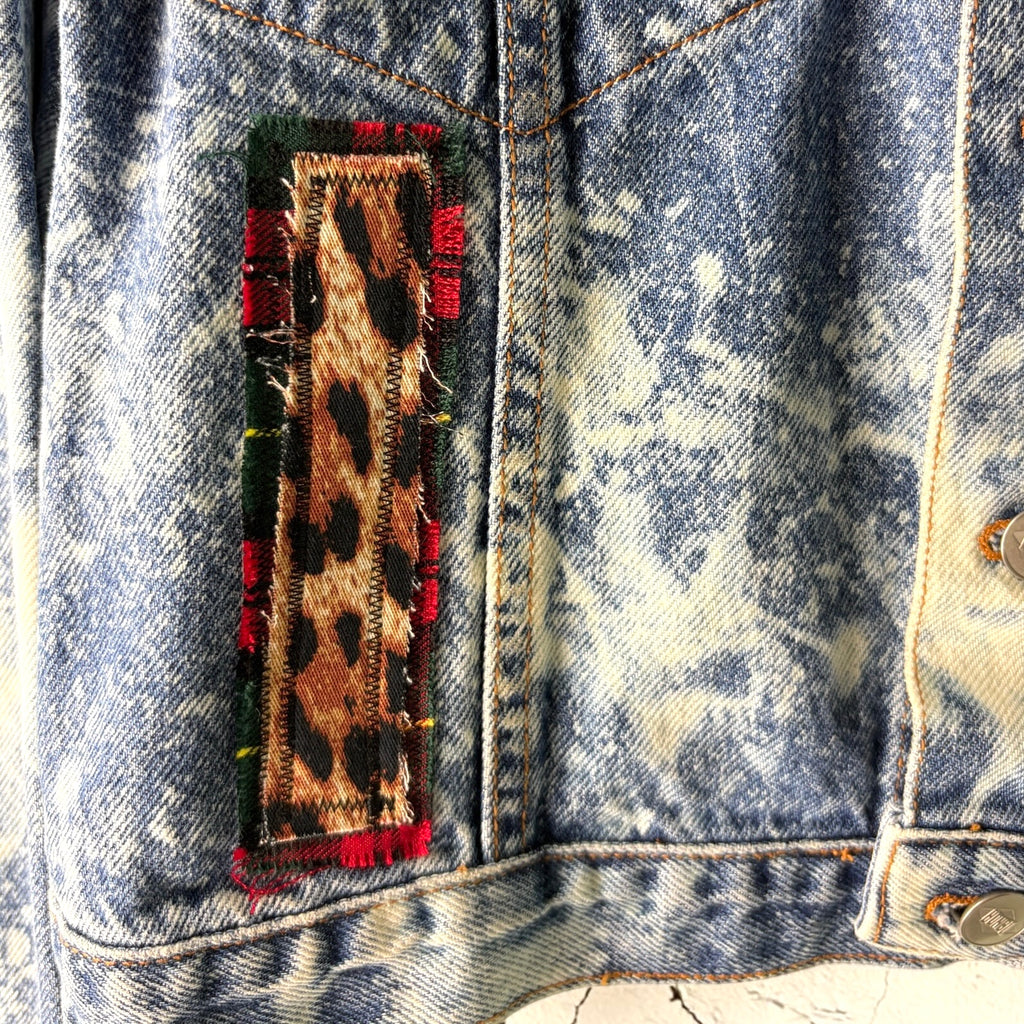 WALL OF NOISE - Custom Punk Rock Patch Denim Jacket - Acid Wash Jean Jacket
