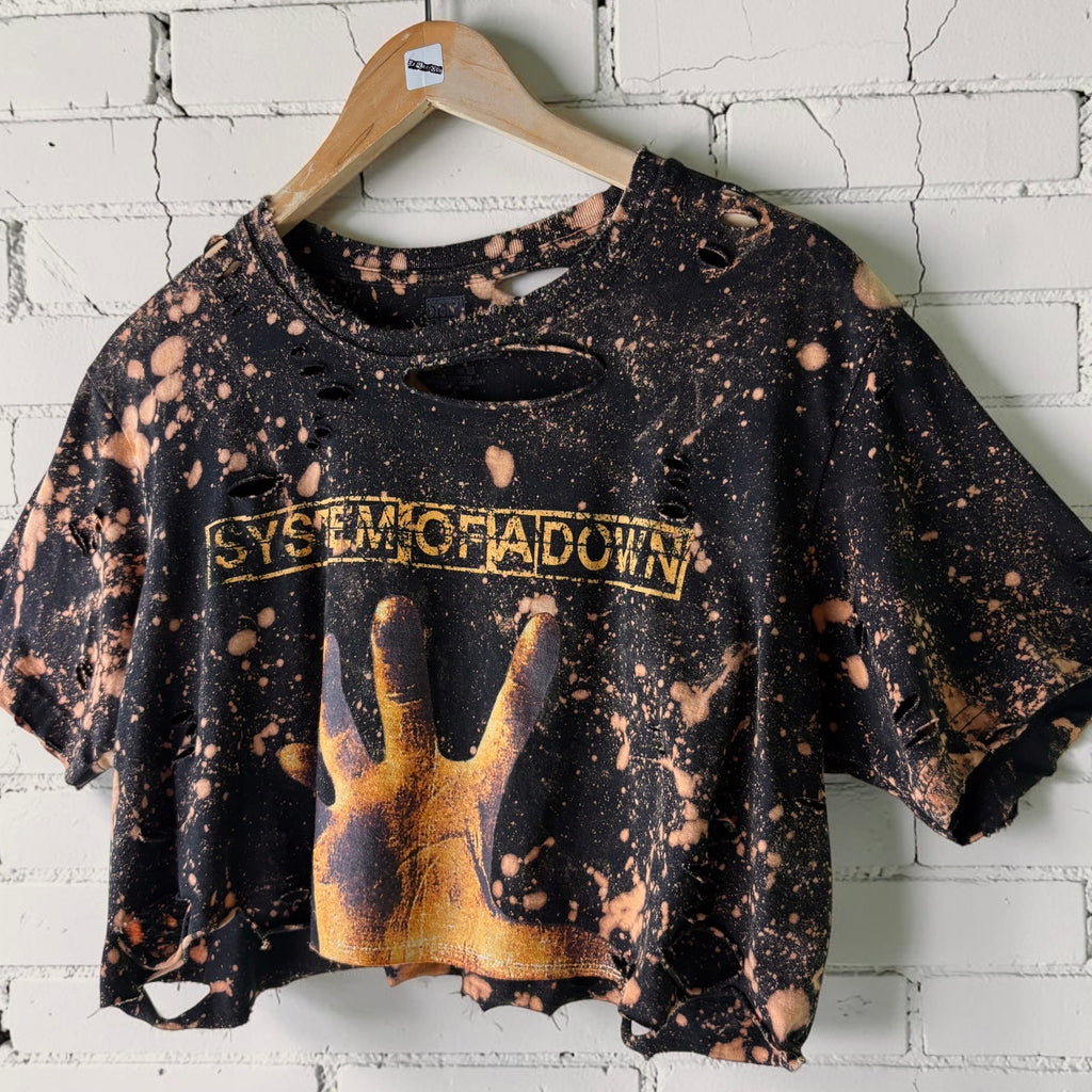 System Of A Down Bleached Distressed cropped Band Tee