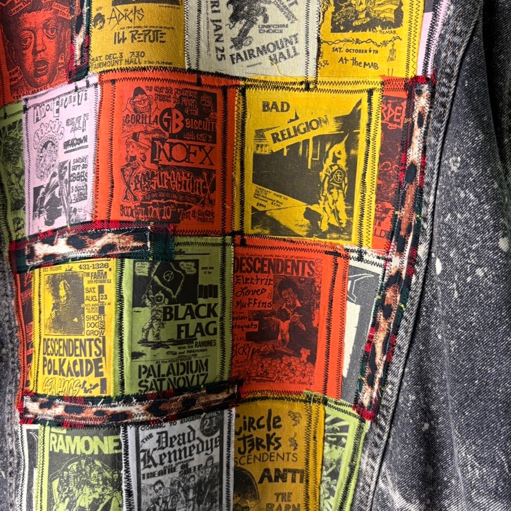 THREAD KENNEDYS - Custom Punk Rock Patch Denim Jacket - Acid Wash Jean Jacket