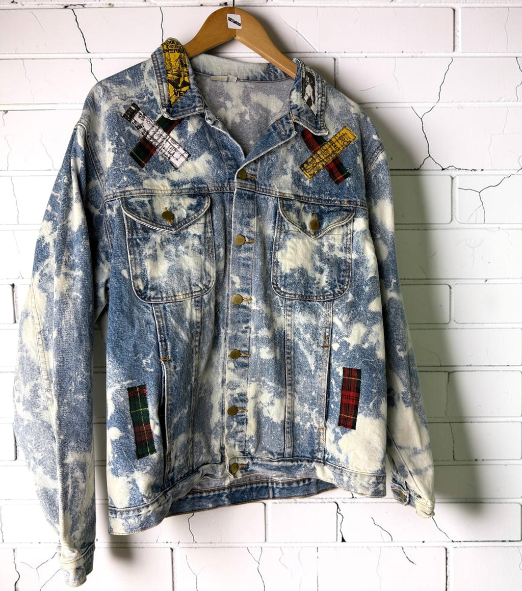 KISS ME DEADLY - Custom Patchwork Bleached Denim Jacket