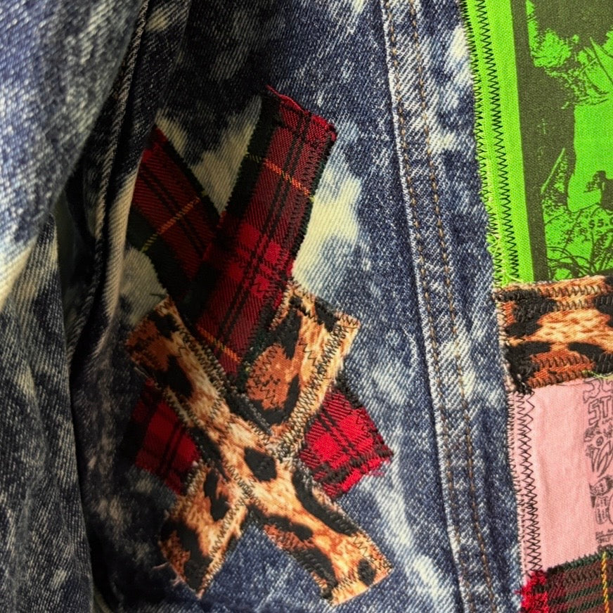 SEDATED - Custom Punk Rock Patch Denim Jacket - Acid Wash Jean Jacket