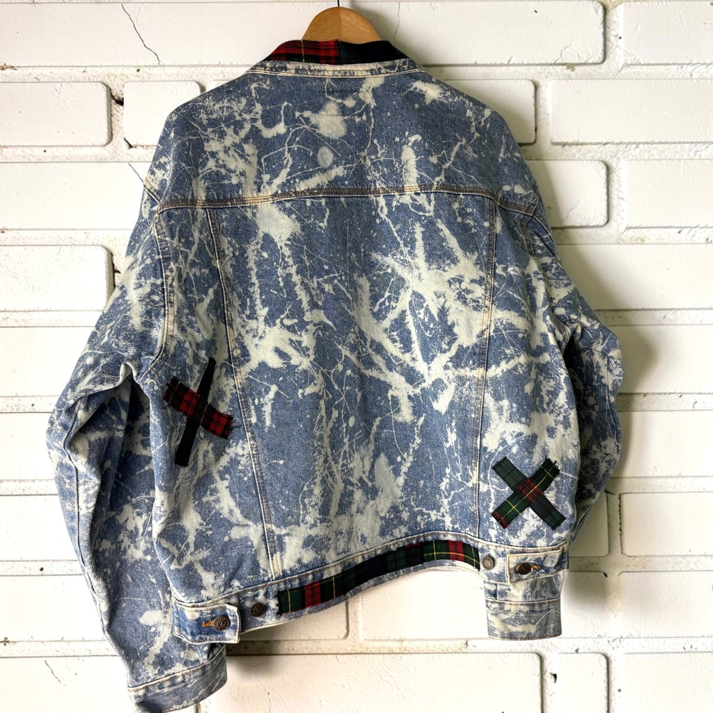 198X - Custom Patchwork Bleached Denim Jacket Punk Rock Jacket Alternative Tumblr Grunge