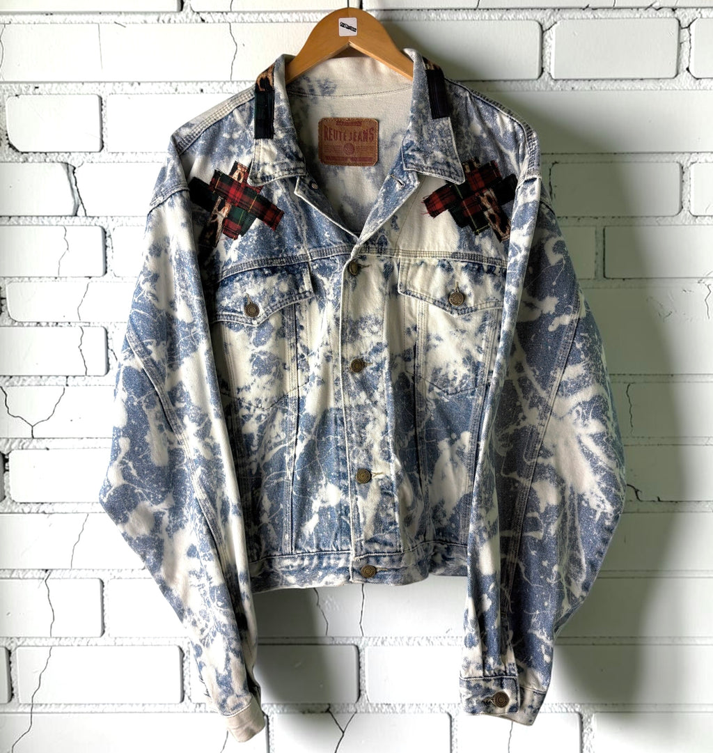 TARTAN TERROR - Custom Patchwork Bleached Denim Jacket Punk Rock Jacket Alternative Tumblr Grunge