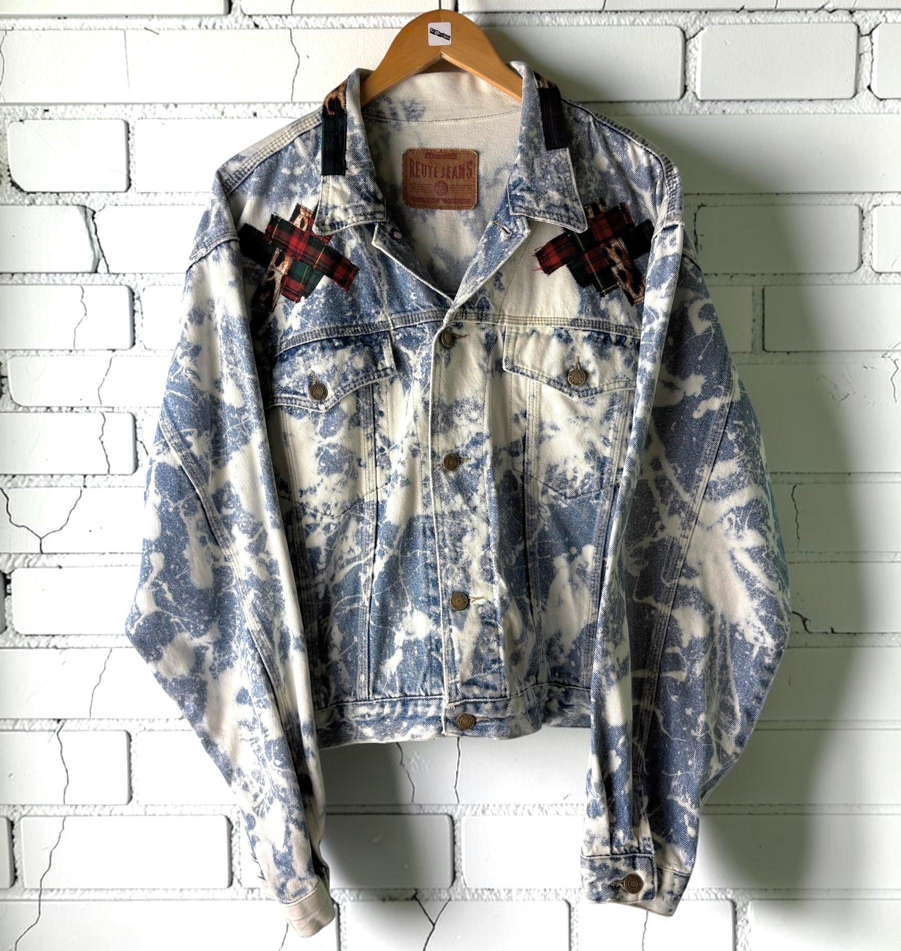 TARTAN TERROR - Custom Patchwork Bleached Denim Jacket Punk Rock Jacket Alternative Tumblr Grunge