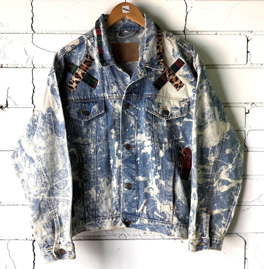 SHOCK TREATMENT - Custom Patchwork Bleached Denim Jacket Punk Rock Jacket Alternative Tumblr Grunge