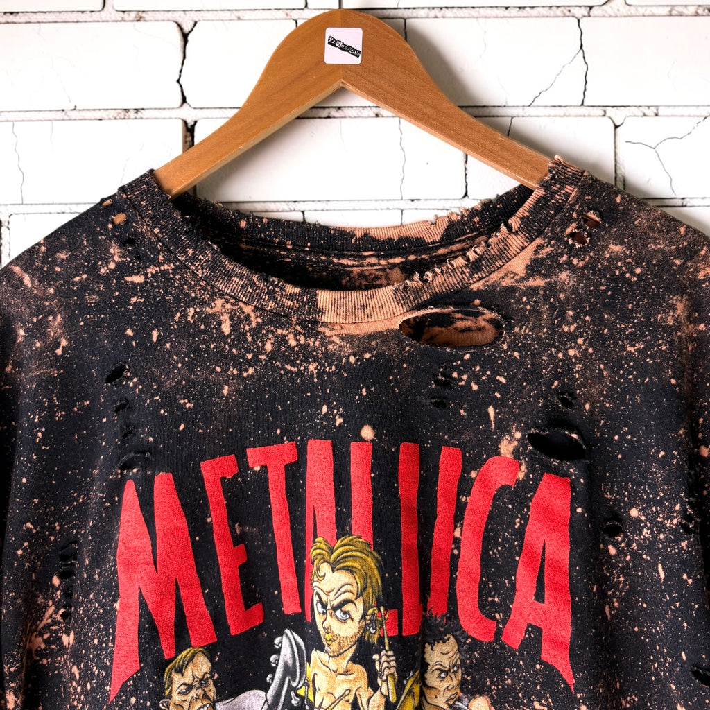 Custom Metallica Cropped Band Tee | Hand-Bleached Vintage Style XL