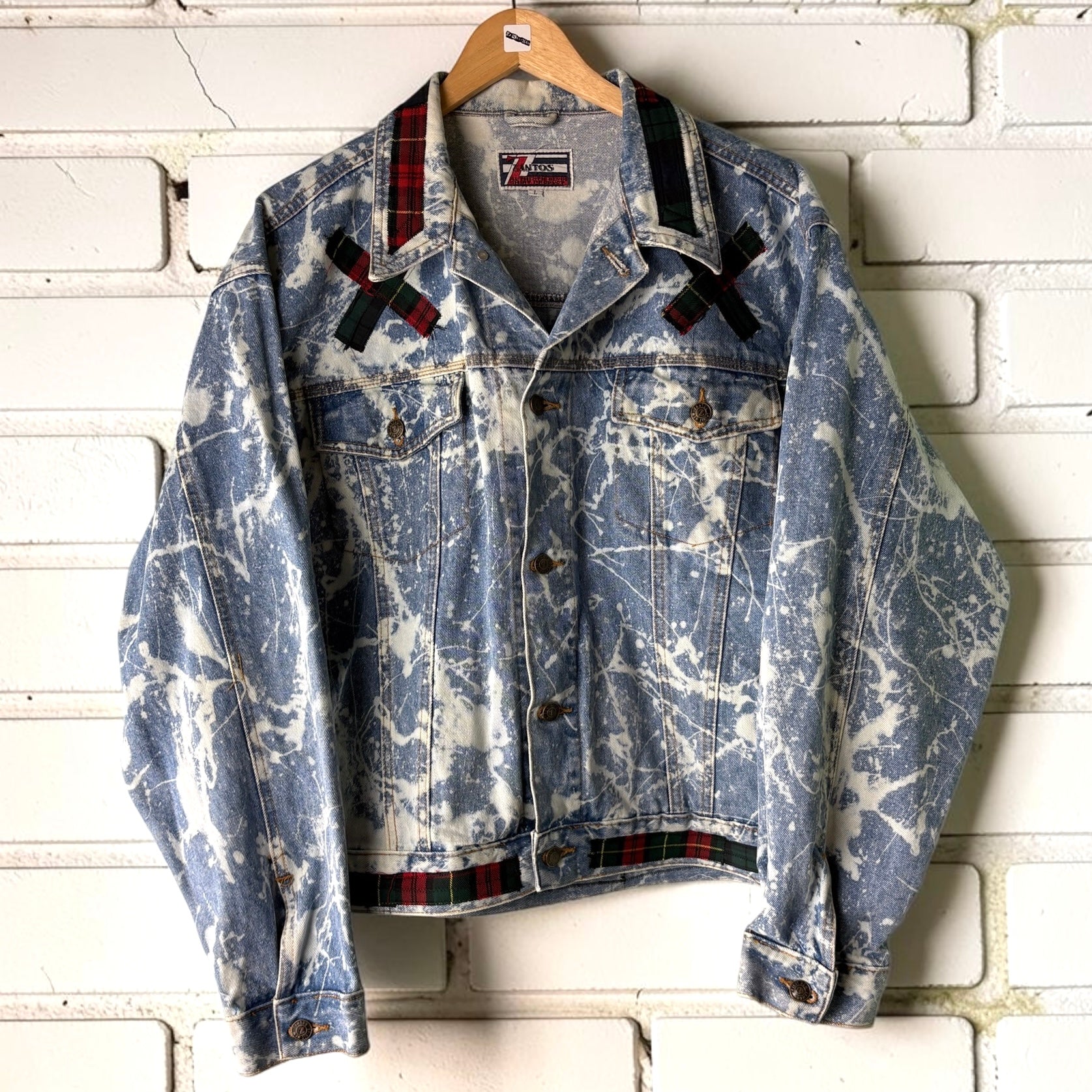 198X - Custom Patchwork Bleached Denim Jacket Punk Rock Jacket Alternative Tumblr Grunge