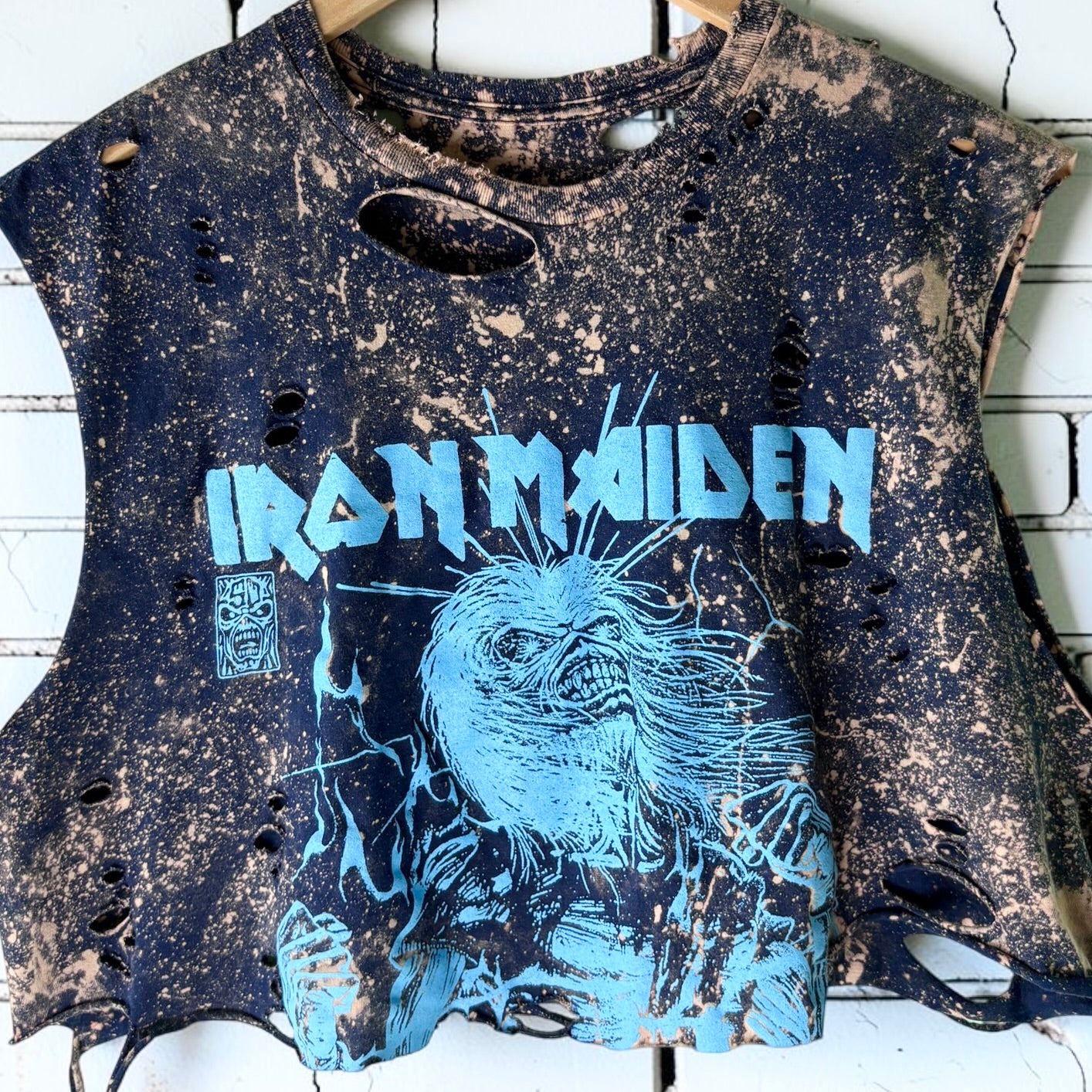 Custom Iron Maiden Cropped Band Tee | Hand Bleached Distressed T-shirt