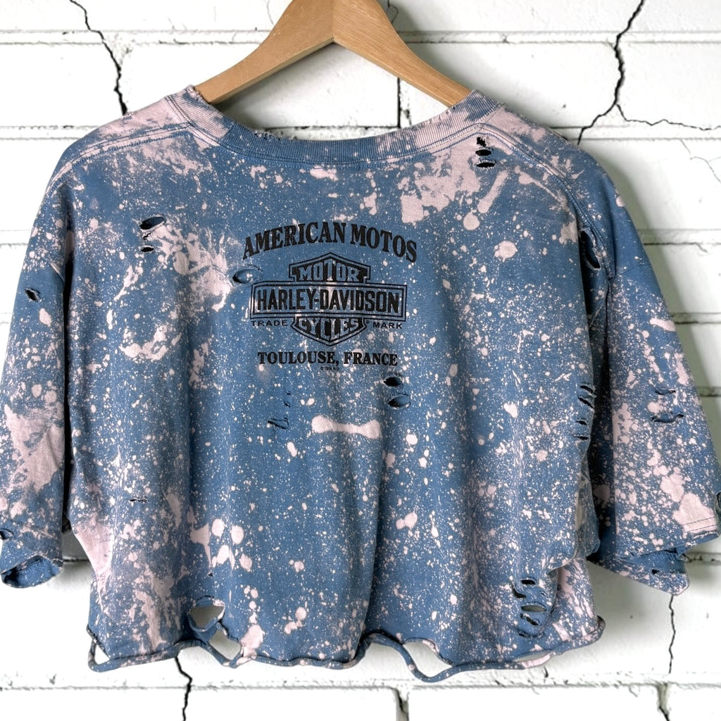 Harley Davidson France Bleached Distressed Cropped Tee