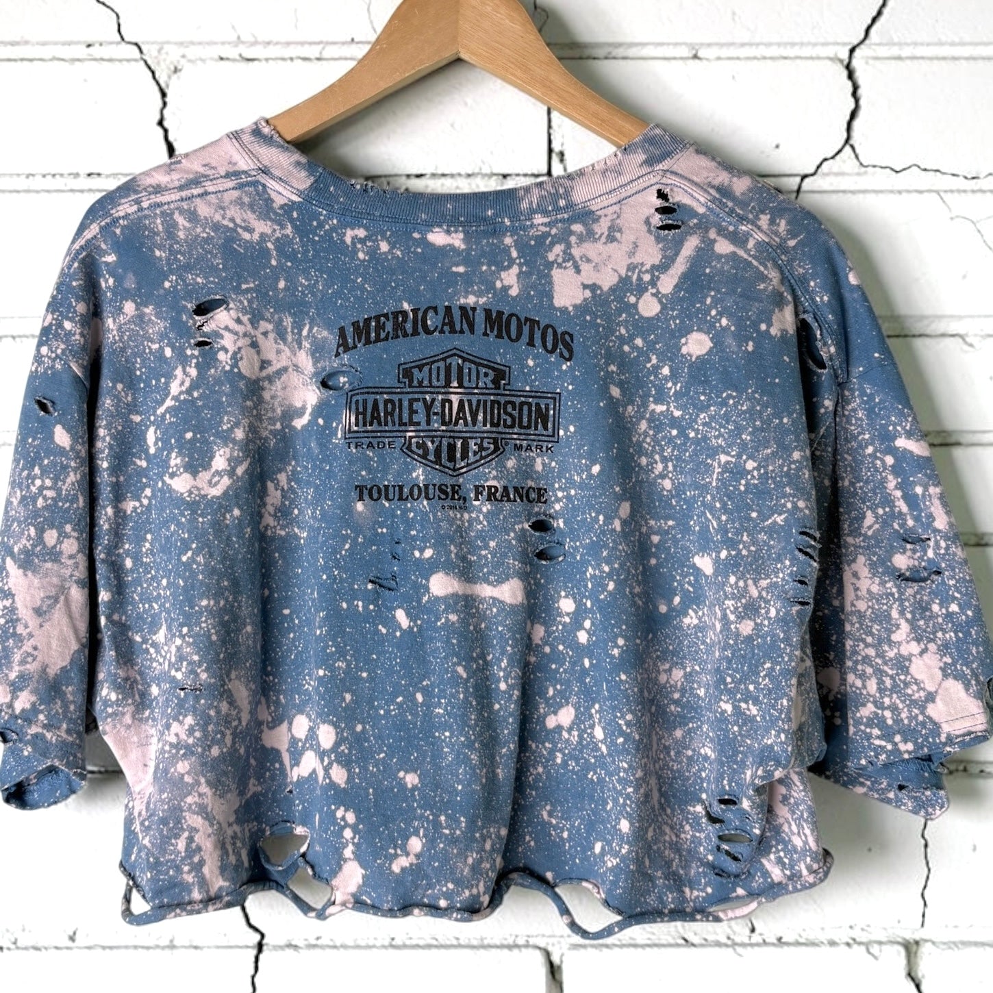 Harley Davidson France Bleached Distressed Cropped Tee