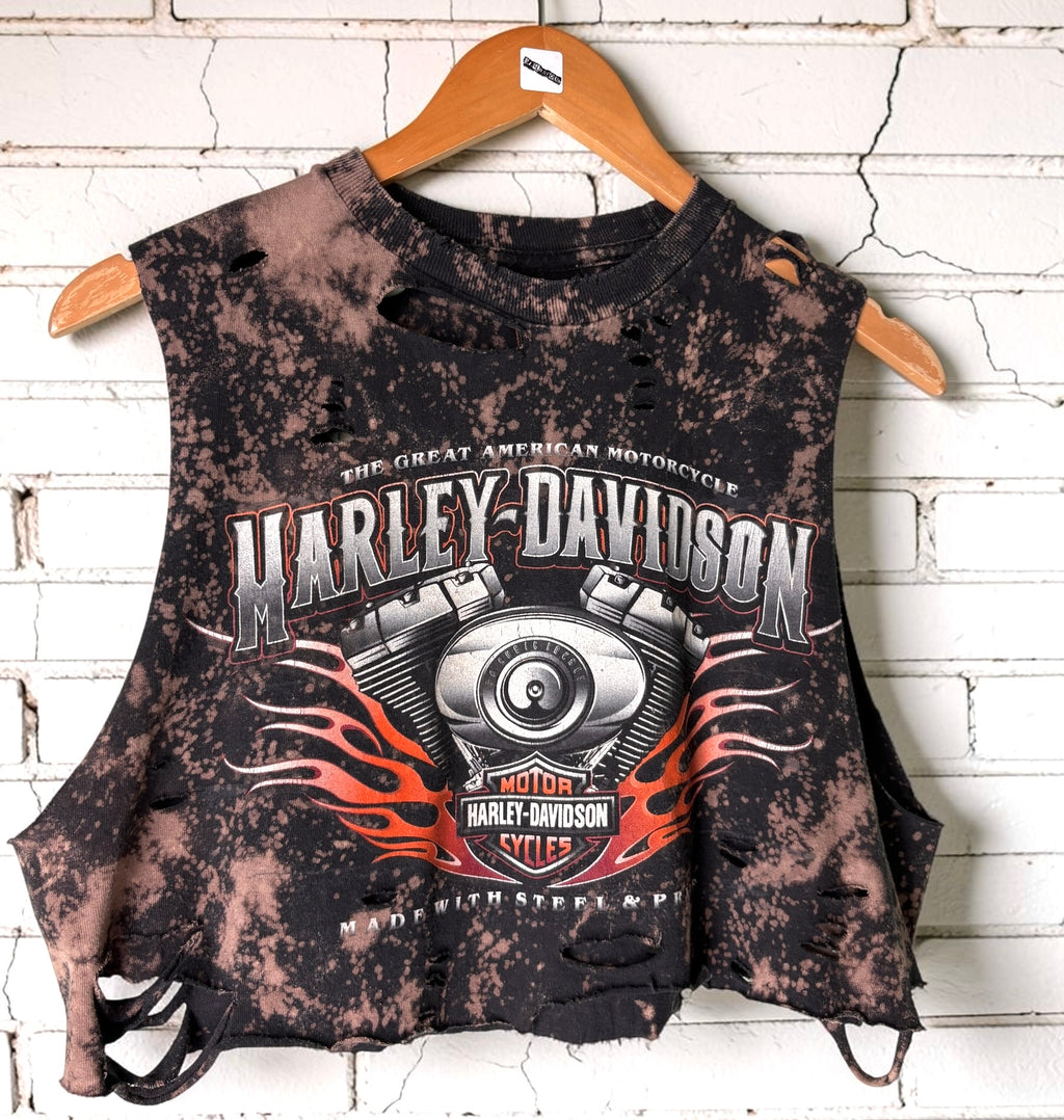 Harley Davidson Newmarket Bleached Distressed Cropped Tee