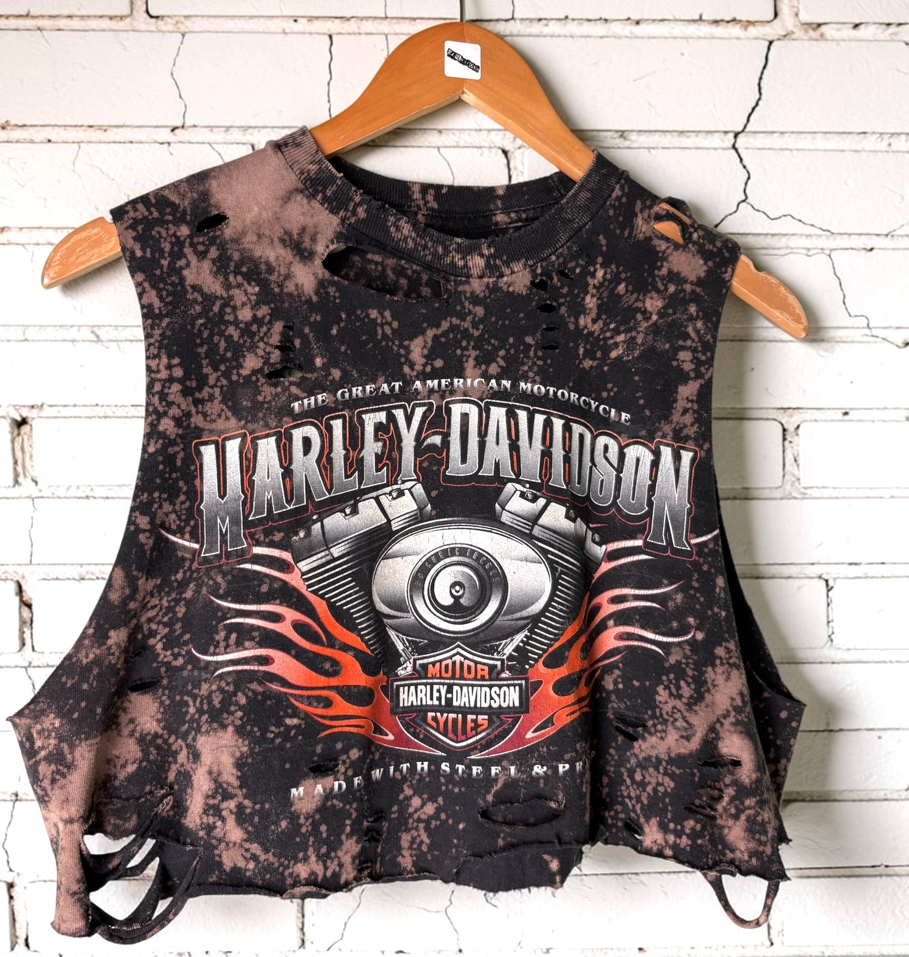 Harley Davidson Newmarket Bleached Distressed Cropped Tee