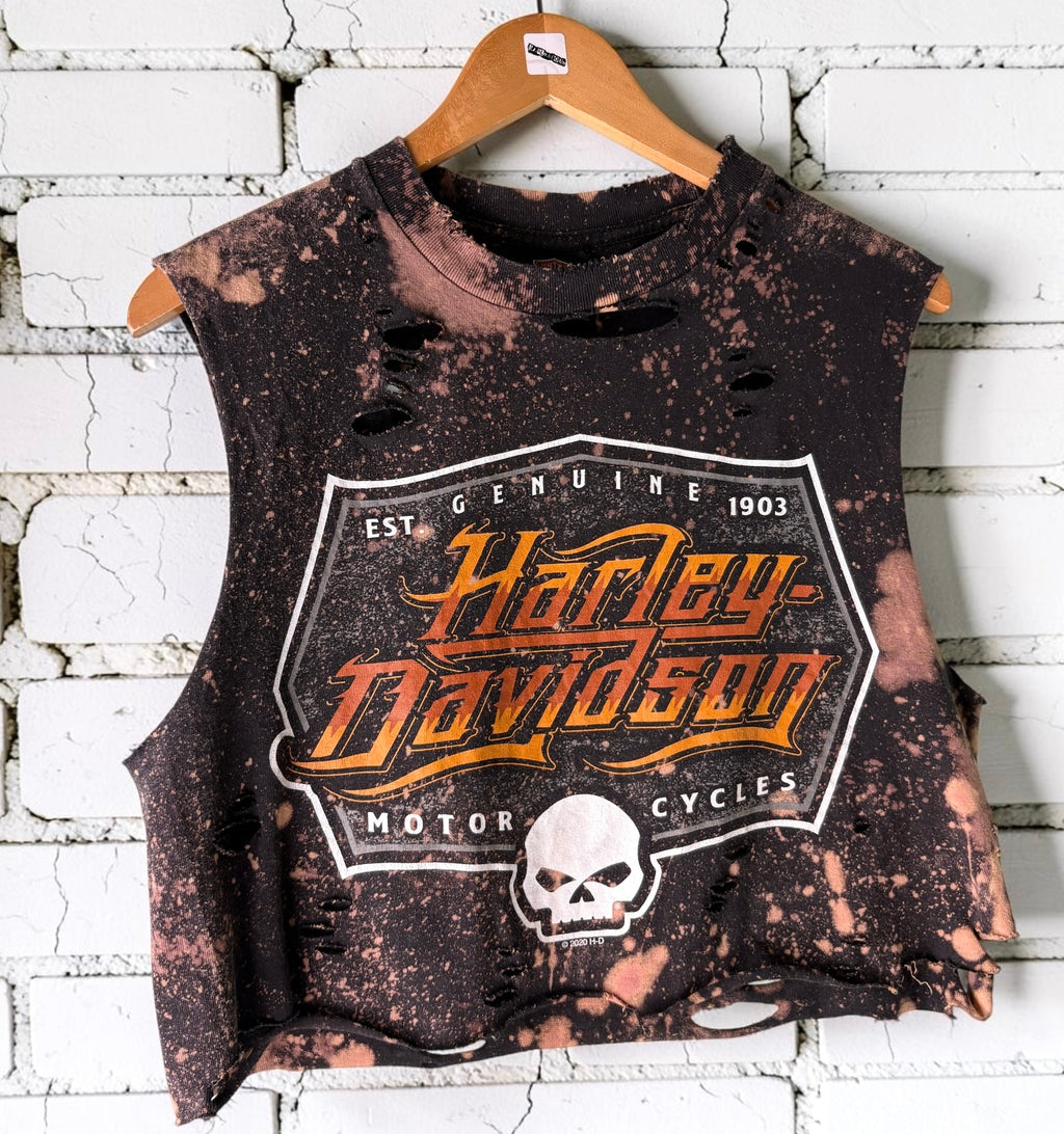 Harley Davidson Texas Bleached Shredded Cropped Tee