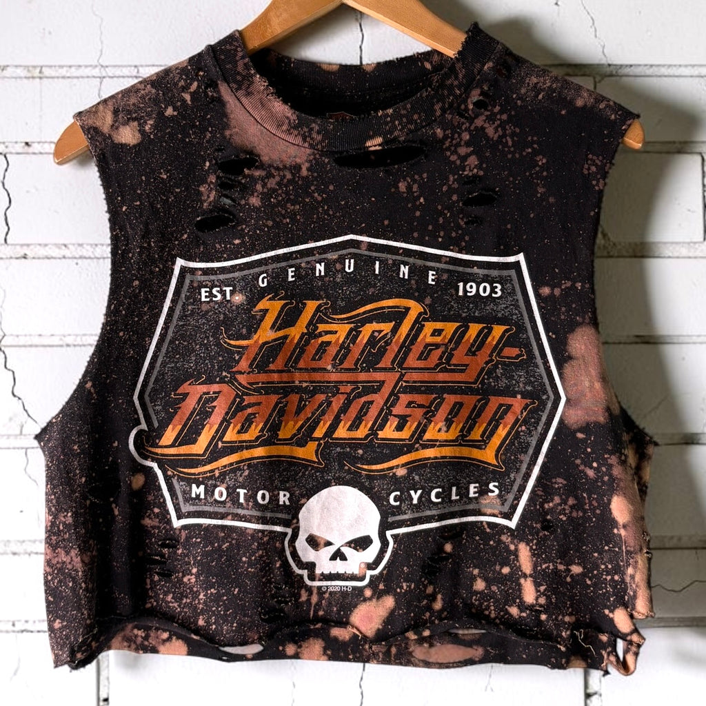 Harley Davidson Texas Bleached Shredded Cropped Tee