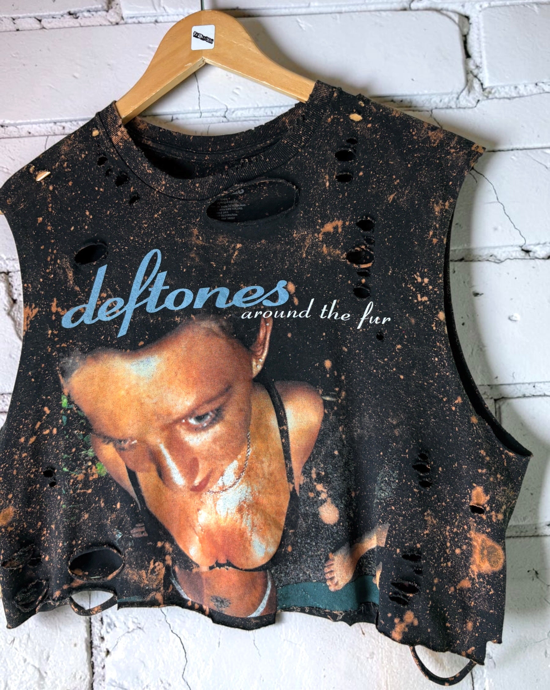 Deftones - Around The Fur Bleached Distressed cropped sleeveless Band Tee