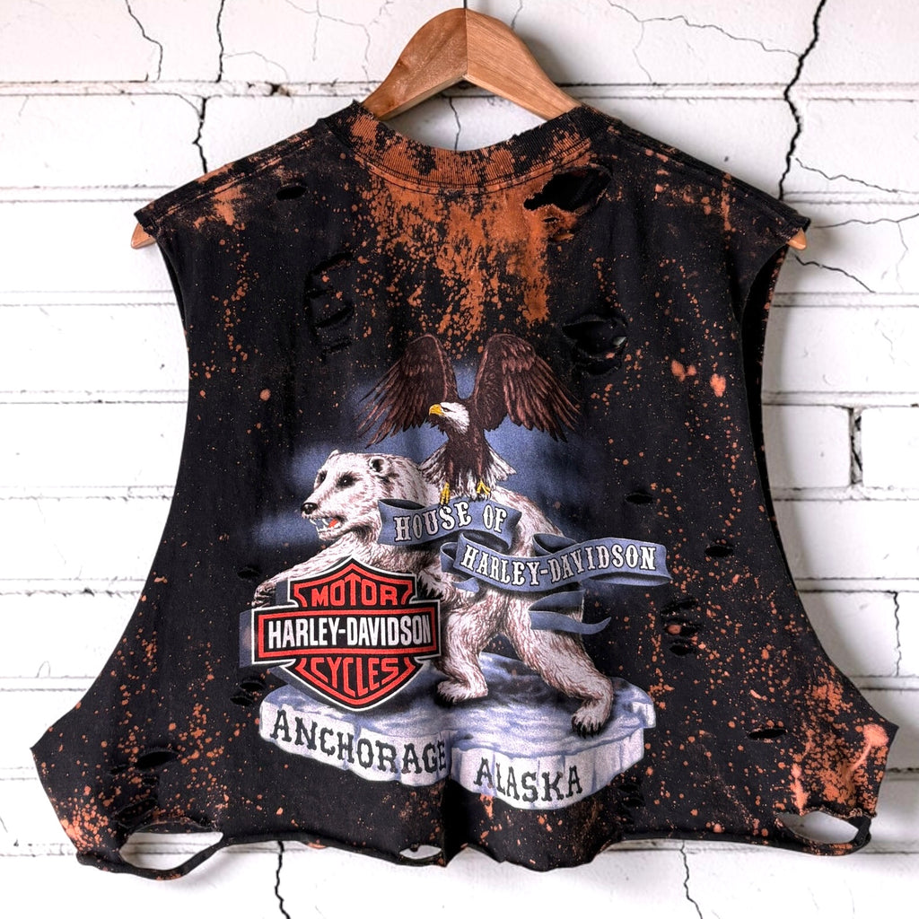 Harley Davidson Alaska Bleached Distressed Cropped T-shirt