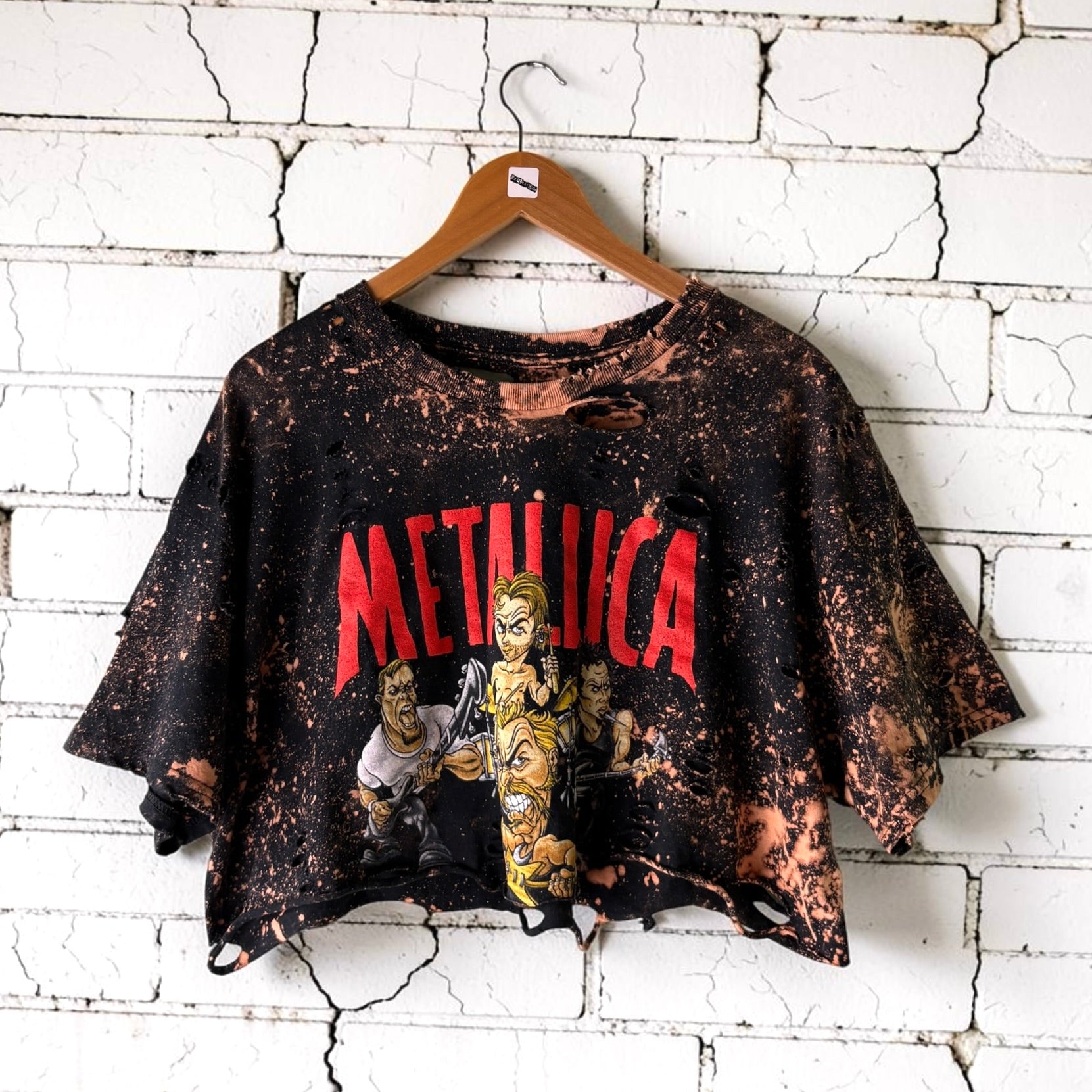 Custom Metallica Cropped Band Tee | Hand-Bleached Vintage Style XL