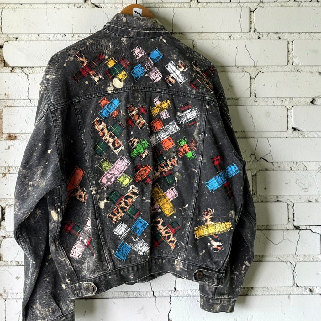 WILD YOUTH - Custom Punk Rock Patch Denim Jacket - Acid Wash Jean Jacket