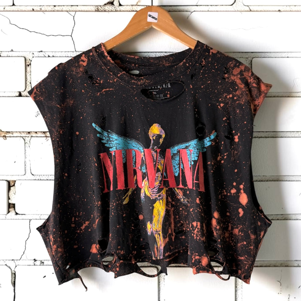 Nirvana - In Utero Bleach Cropped Distressed Tee