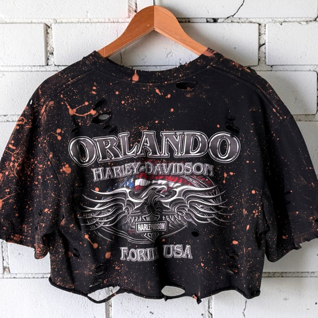 Harley Davidson Orlando Bleached Distressed Cropped Tee