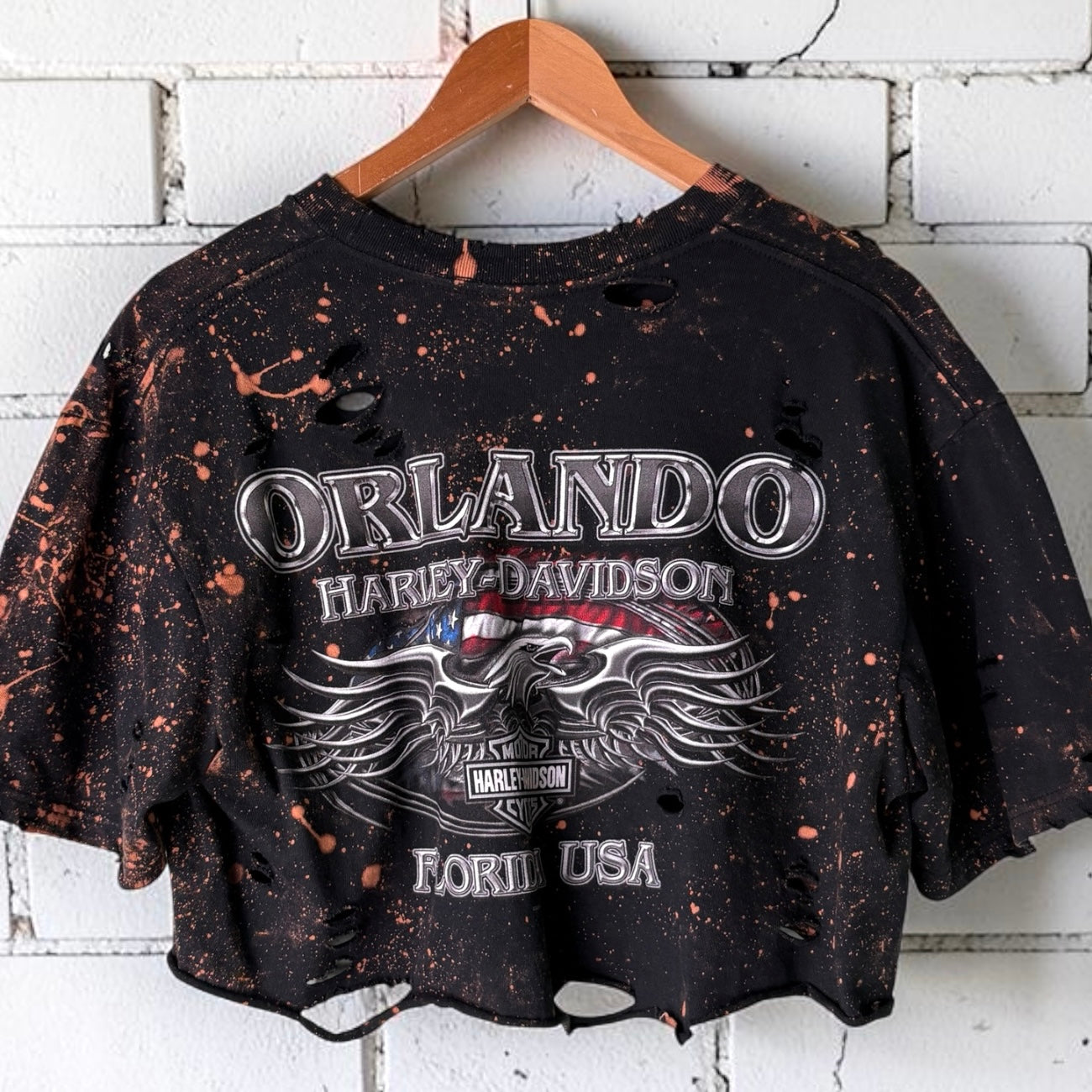 Harley Davidson Orlando Bleached Distressed Cropped Tee