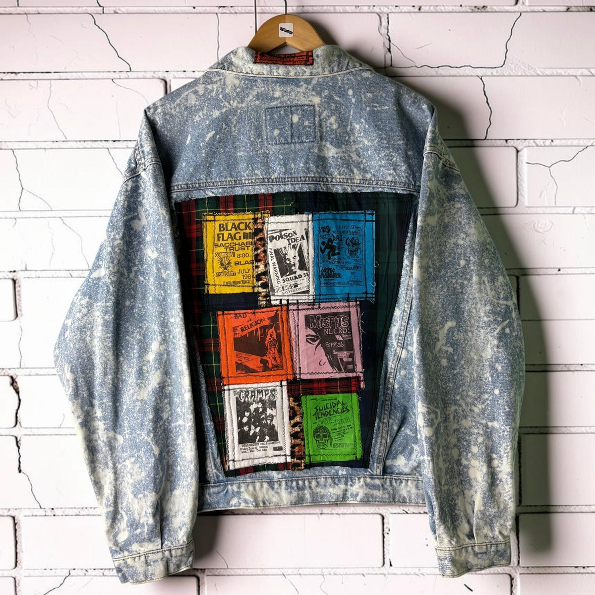 NOISE POLLUTION - Custom Patchwork Bleached Denim Jacket Punk Rock Jacket Alternative Tumblr Grunge